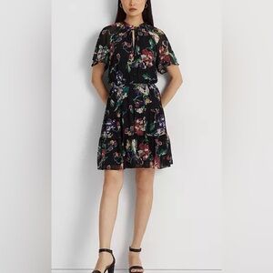 Lauren Ralph Lauren Georgette Flutter Sleeve Dress Size 14